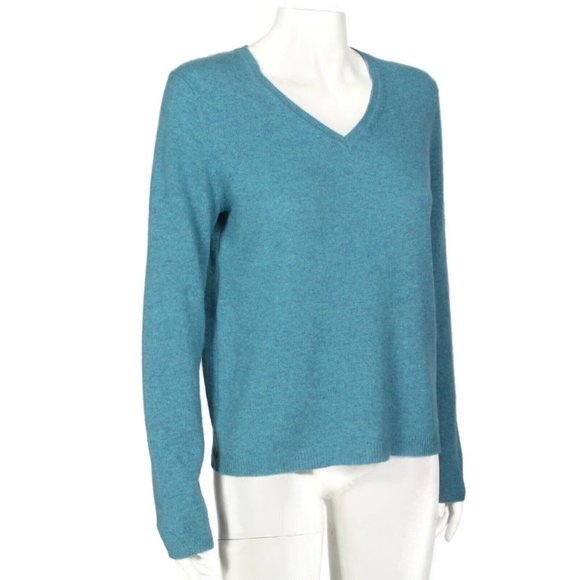 Ellen Tracy Beautiful Blue 100% Cashmere Sweater V-Neck Womens size L - 364 - Picture 5 of 5
